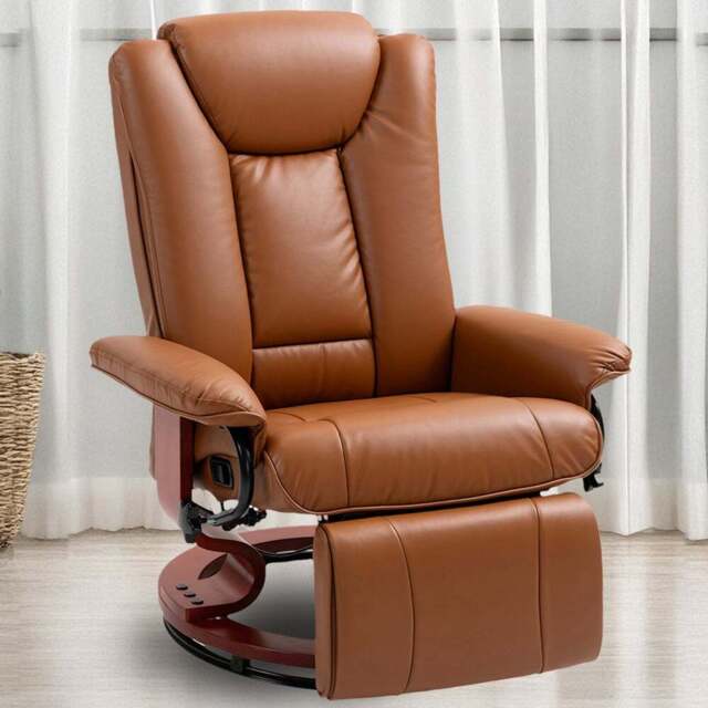 Portland Brown PU Leather Reclining Armchair with Footrest - Size: Single - Wilko - image 1