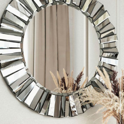CARME Home Knightsbridge Grey and Silver 3D Round Wall Mirror - Size: 12 x 90 x 91cm - Wilko - thumbnail 4