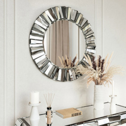 CARME Home Knightsbridge Grey and Silver 3D Round Wall Mirror - Size: 12 x 90 x 91cm - Wilko - thumbnail 6