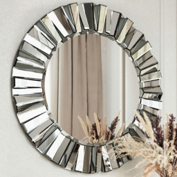 CARME Home Knightsbridge Grey and Silver 3D Round Wall Mirror - Size: 12 x 90 x 91cm - Wilko - thumbnail 3