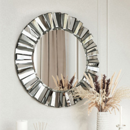 CARME Home Knightsbridge Grey and Silver 3D Round Wall Mirror - Size: 12 x 90 x 91cm - Wilko - thumbnail 5