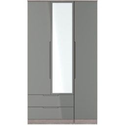 Crowndale Milan 3 Door 2 Drawer Grey Gloss and Grey Oak Tall Mirrored Wardrobe Ready Assembled - Size: 2 Door 2 Drawer - Grey Gloss & Grey Oak - Wilko - thumbnail 4