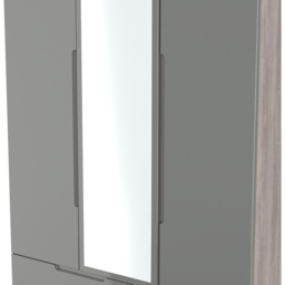 Crowndale Milan 3 Door 2 Drawer Grey Gloss and Grey Oak Tall Mirrored Wardrobe Ready Assembled - Size: 2 Door 2 Drawer - Grey Gloss & Grey Oak - Wilko - thumbnail 5