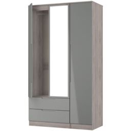 Crowndale Milan 3 Door 2 Drawer Grey Gloss and Grey Oak Tall Mirrored Wardrobe Ready Assembled - Size: 2 Door 2 Drawer - Grey Gloss & Grey Oak - Wilko - thumbnail 6