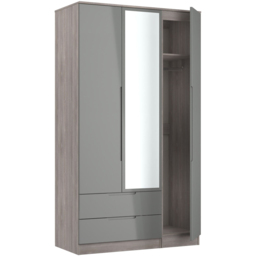 Crowndale Milan 3 Door 2 Drawer Grey Gloss and Grey Oak Tall Mirrored Wardrobe Ready Assembled - Size: 2 Door 2 Drawer - Grey Gloss & Grey Oak - Wilko - thumbnail 7