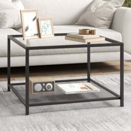 Costway 2 Tier Black Square Glass Coffee Table - Size: 70 x 70 x 45cm - Wilko