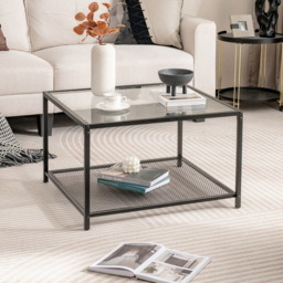 Costway 2 Tier Black Square Glass Coffee Table - Size: 70 x 70 x 45cm - Wilko - thumbnail 4