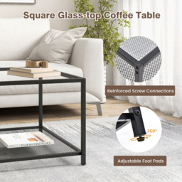 Costway 2 Tier Black Square Glass Coffee Table - Size: 70 x 70 x 45cm - Wilko - thumbnail 7
