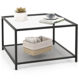 Costway 2 Tier Black Square Glass Coffee Table - Size: 70 x 70 x 45cm - Wilko - thumbnail 3
