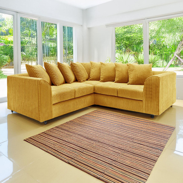 Luxor 5 Seater Mustard Jumbo Cord Scatter Back L Shaped Corner Sofa Set - Yellow - Wilko - image 1