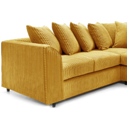 Luxor 5 Seater Mustard Jumbo Cord Scatter Back L Shaped Corner Sofa Set - Yellow - Wilko - thumbnail 4