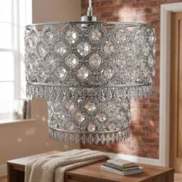 Silver Crystal Leaf Tip Tier Pendant Shade - Wilko - thumbnail 4