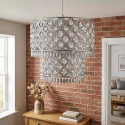 Silver Crystal Leaf Tip Tier Pendant Shade - Wilko - thumbnail 5