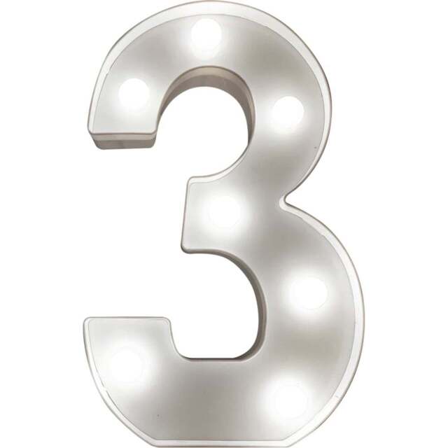 St Helens Battery Operated 3D LED Number 3 Light - Size: 21.8 x 4.3 x 16.5cm - White - Wilko - image 1