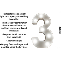 St Helens Battery Operated 3D LED Number 3 Light - Size: 21.8 x 4.3 x 16.5cm - White - Wilko - thumbnail 5