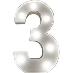 St Helens Battery Operated 3D LED Number 3 Light - Size: 21.8 x 4.3 x 16.5cm - White - Wilko