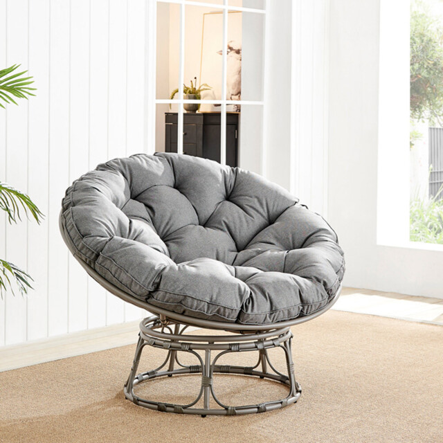 Furniturebox Luno Textured Grey Rattan Garden Chair with Cushion - Size: 1 Seater - Wilko - image 1