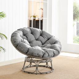 Furniturebox Luno Textured Grey Rattan Garden Chair with Cushion - Size: 1 Seater - Wilko