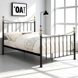 OAT Home Hampstead Double Black and Brass Metal Bed - Wilko