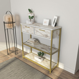 Decorotika Latho 2 Drawer and 2 Shelf White Marble Effect Sideboard - Size: 92 x 90 x 30.5cm - Wilko - thumbnail 4