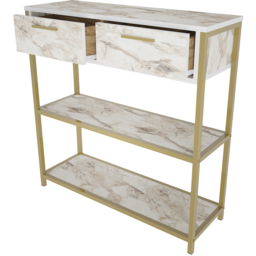 Decorotika Latho 2 Drawer and 2 Shelf White Marble Effect Sideboard - Size: 92 x 90 x 30.5cm - Wilko - thumbnail 3
