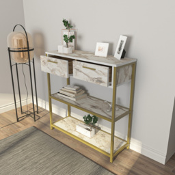 Decorotika Latho 2 Drawer and 2 Shelf White Marble Effect Sideboard - Size: 92 x 90 x 30.5cm - Wilko - thumbnail 5