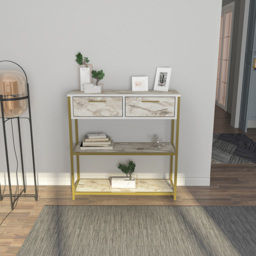Decorotika Latho 2 Drawer and 2 Shelf White Marble Effect Sideboard - Size: 92 x 90 x 30.5cm - Wilko - thumbnail 7