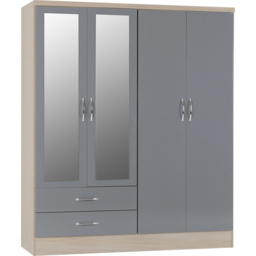 Seconique Nevada Grey and Light Oak Effect 4 Piece Bedroom Furniture Set - Size: 4 Door - Wilko - thumbnail 4