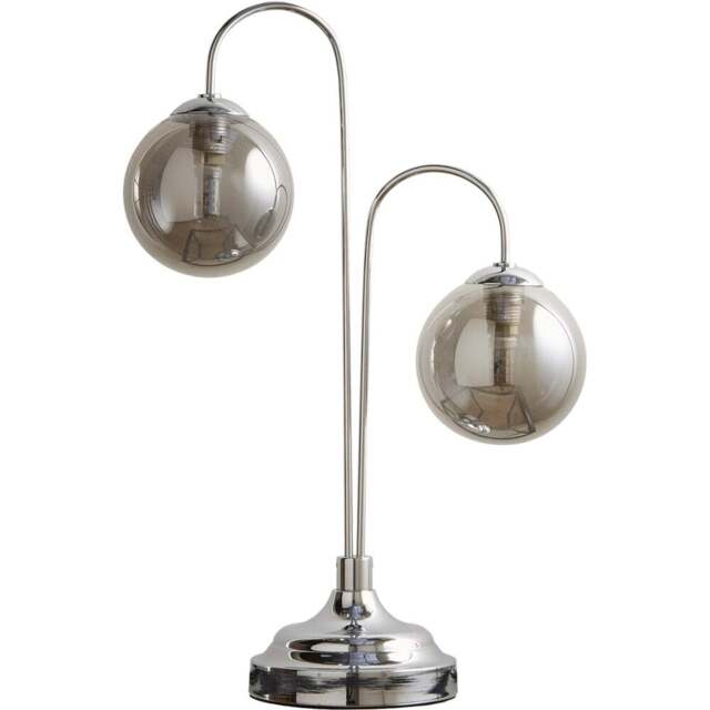 Kliving 2 Way Smokey Grey Glass Shade Chrome Table Lamp - Size: 41 x 28 x 28cm - Silver - Wilko - image 1