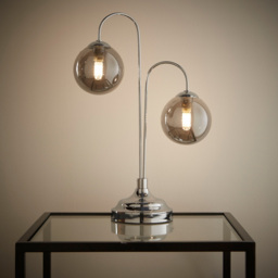 Kliving 2 Way Smokey Grey Glass Shade Chrome Table Lamp - Size: 41 x 28 x 28cm - Silver - Wilko - thumbnail 4