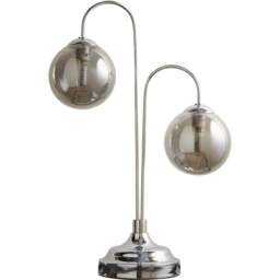Kliving 2 Way Smokey Grey Glass Shade Chrome Table Lamp - Size: 41 x 28 x 28cm - Silver - Wilko