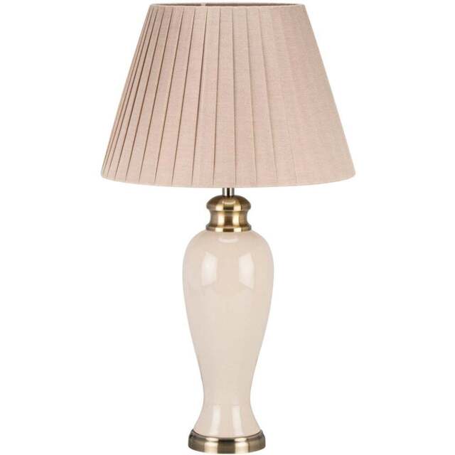 Ivory Ceramic and Brass Vintage Lamp with Pleated Shade - Wilko - image 1