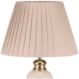 Ivory Ceramic and Brass Vintage Lamp with Pleated Shade - Wilko - thumbnail 3