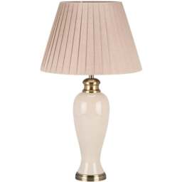 Ivory Ceramic and Brass Vintage Lamp with Pleated Shade - Wilko - thumbnail 1