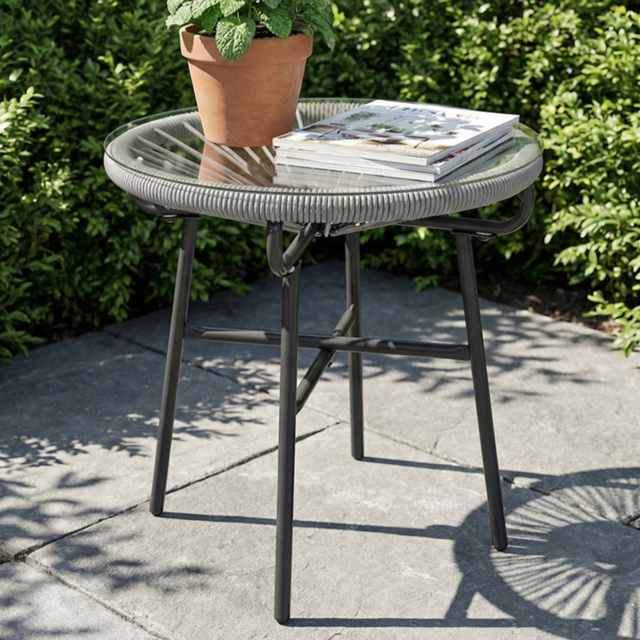 Outsunny Light Grey Rattan Tempered Glass Side Table - Size: 50 x 50 x 50cm - Wilko - image 1
