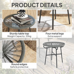 Outsunny Light Grey Rattan Tempered Glass Side Table - Size: 50 x 50 x 50cm - Wilko - thumbnail 7