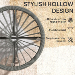 Outsunny Light Grey Rattan Tempered Glass Side Table - Size: 50 x 50 x 50cm - Wilko - thumbnail 6
