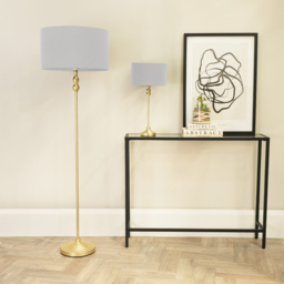 ValueLights Maggie Grey and Gold Drum Shade Candlestick LED Floor Lamp - Size: 151 x 45 x 45cm - Wilko - thumbnail 5