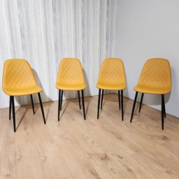Kosy Koala 4 Seater Faux Leather Gem Pattern Dining Set Oak Effect and Mustard - Multi - Wilko - thumbnail 3