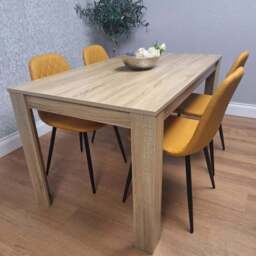 Kosy Koala 4 Seater Faux Leather Gem Pattern Dining Set Oak Effect and Mustard - Multi - Wilko - thumbnail 1