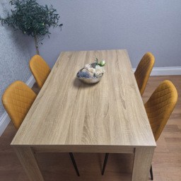 Kosy Koala 4 Seater Faux Leather Gem Pattern Dining Set Oak Effect and Mustard - Multi - Wilko - thumbnail 5