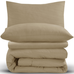 Velosso Washed Linen Look Double Beige Duvet Set - Cream - Wilko - thumbnail 3