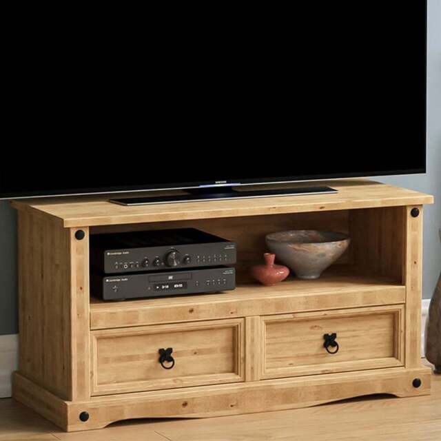 Vida Designs Corona 2 Drawer Single Shelf Pine TV Unit - Size: 40 x 100 x 51cm - Brown - Wilko - image 1