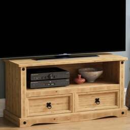 VIDA DESIGNS Corona 2 Drawer Single Shelf Pine TV Unit - Size: 40 x 100 x 51cm - Brown - Wilko