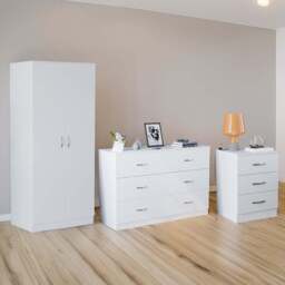 VIDA DESIGNS Riano White 3 Piece Narrow Bedroom Furniture Set - Wilko
