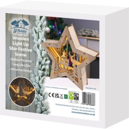 St Helens Wooden Light Up Star Festive Scene - Size: 240 x 250 x 60cm - Brown - Wilko - thumbnail 5
