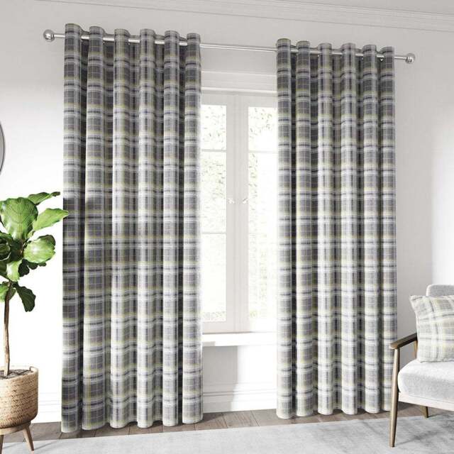 Helena Springfield Harriet Woven Lined Chartreuse and Grey Curtains 168 x 228cm - Size: W 168 x D 228cm - Chartreuse/Grey - Wilko - image 1