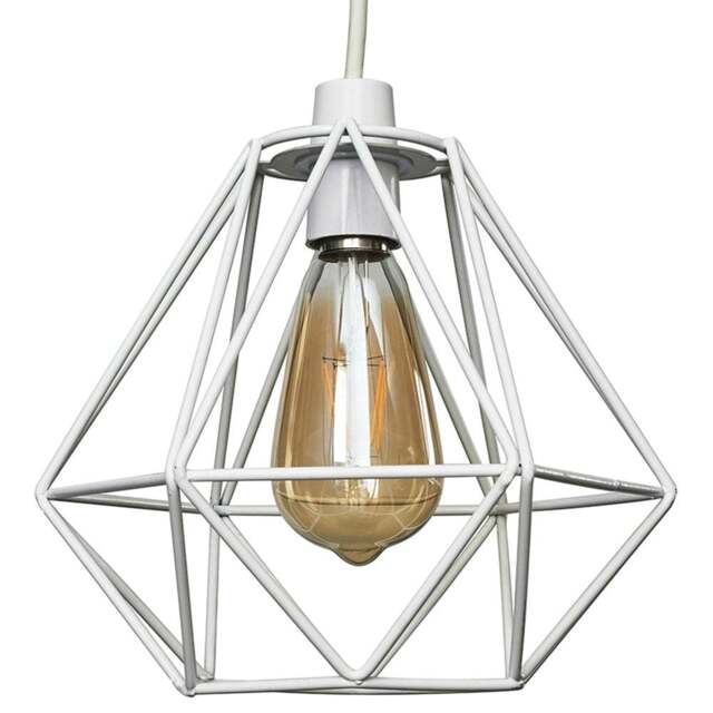 ValueLights Diablo White Industrial Wire Frame Pendant Lamp Shade - Size: 20.5 x 20 x 23.5cm - Wilko - image 1