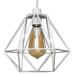 ValueLights Diablo White Industrial Wire Frame Pendant Lamp Shade - Size: 20.5 x 20 x 23.5cm - Wilko