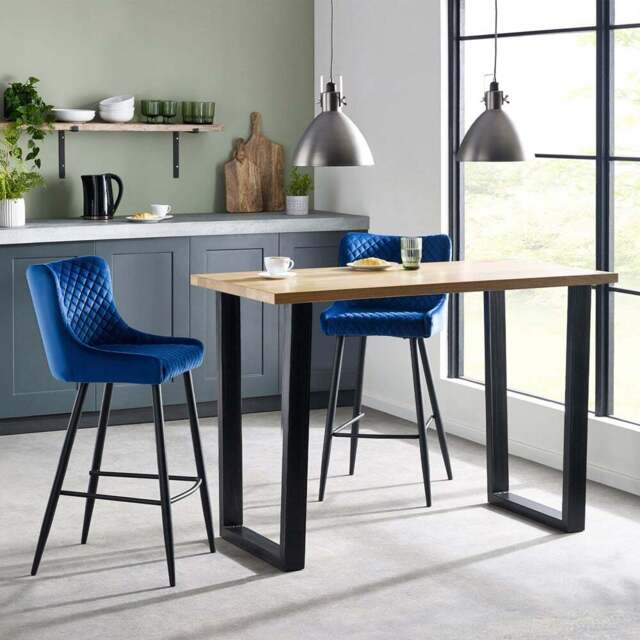 Julian Bowen Brooklyn 2 Seater Bar Dining Set Oak and Blue - Brown - Wilko - image 1